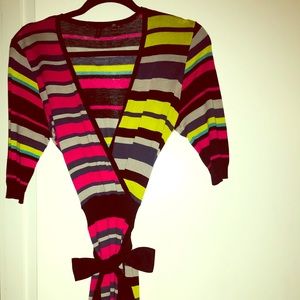 BCBG multi-color wrapped dress. Sz Med